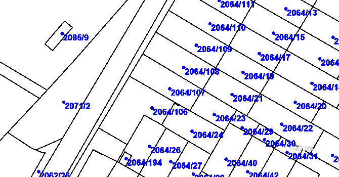 Parcela st. 2064/107 v KÚ Vyškov, Katastrální mapa