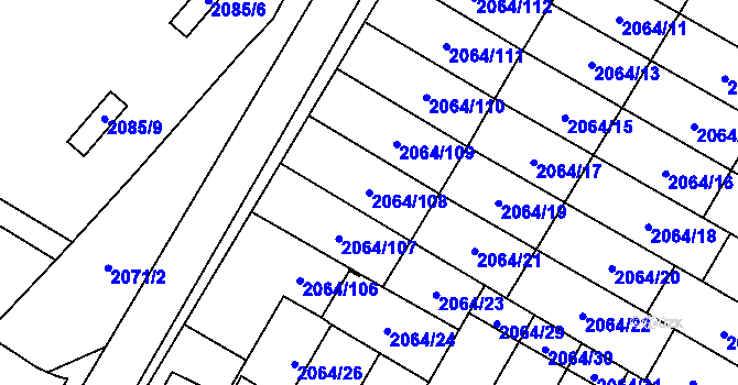 Parcela st. 2064/108 v KÚ Vyškov, Katastrální mapa