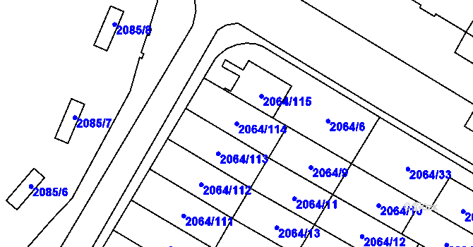 Parcela st. 2064/114 v KÚ Vyškov, Katastrální mapa