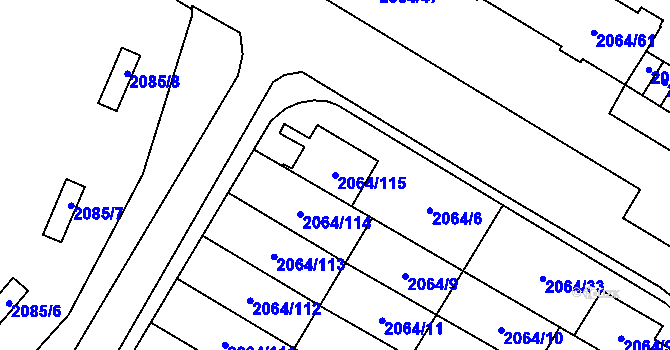 Parcela st. 2064/115 v KÚ Vyškov, Katastrální mapa