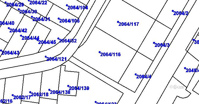 Parcela st. 2064/116 v KÚ Vyškov, Katastrální mapa