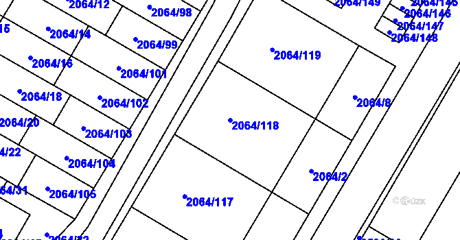 Parcela st. 2064/118 v KÚ Vyškov, Katastrální mapa