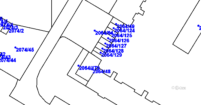 Parcela st. 2064/129 v KÚ Vyškov, Katastrální mapa