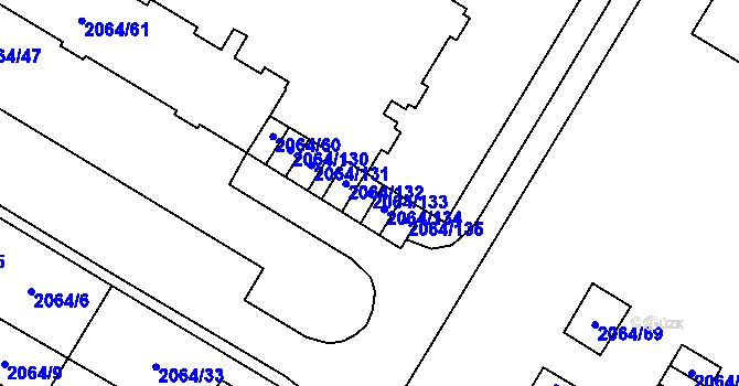 Parcela st. 2064/133 v KÚ Vyškov, Katastrální mapa