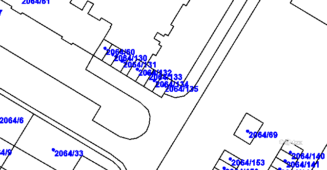 Parcela st. 2064/135 v KÚ Vyškov, Katastrální mapa