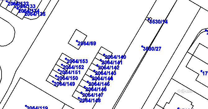Parcela st. 2064/140 v KÚ Vyškov, Katastrální mapa