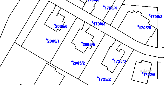 Parcela st. 2065/5 v KÚ Vyškov, Katastrální mapa