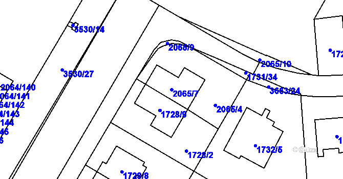 Parcela st. 2065/7 v KÚ Vyškov, Katastrální mapa
