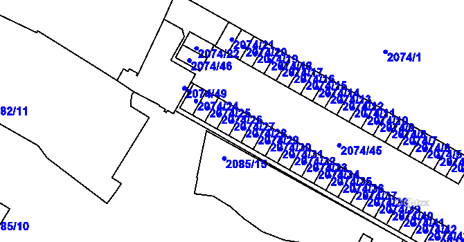 Parcela st. 2074/27 v KÚ Vyškov, Katastrální mapa