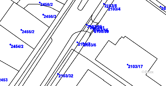 Parcela st. 2103/6 v KÚ Vyškov, Katastrální mapa