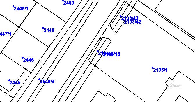 Parcela st. 2106/17 v KÚ Vyškov, Katastrální mapa