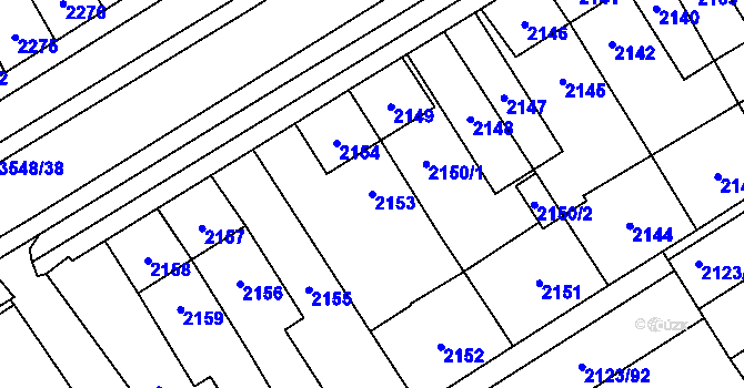 Parcela st. 2153 v KÚ Vyškov, Katastrální mapa