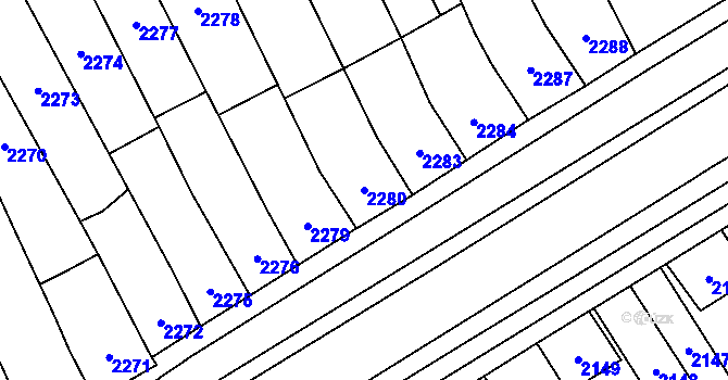 Parcela st. 2280 v KÚ Vyškov, Katastrální mapa
