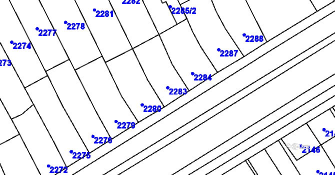 Parcela st. 2283 v KÚ Vyškov, Katastrální mapa