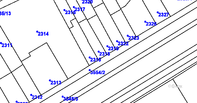 Parcela st. 2318 v KÚ Vyškov, Katastrální mapa