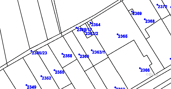 Parcela st. 2363 v KÚ Vyškov, Katastrální mapa