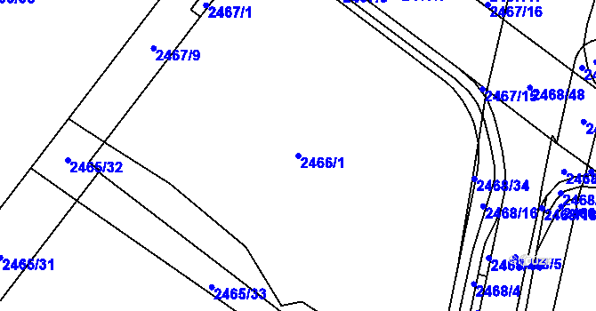 Parcela st. 2466/1 v KÚ Vyškov, Katastrální mapa