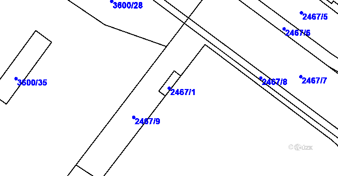 Parcela st. 2467/1 v KÚ Vyškov, Katastrální mapa