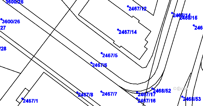 Parcela st. 2467/5 v KÚ Vyškov, Katastrální mapa