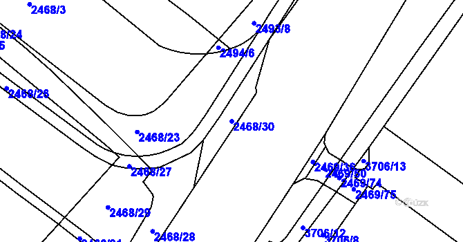 Parcela st. 2468/30 v KÚ Vyškov, Katastrální mapa
