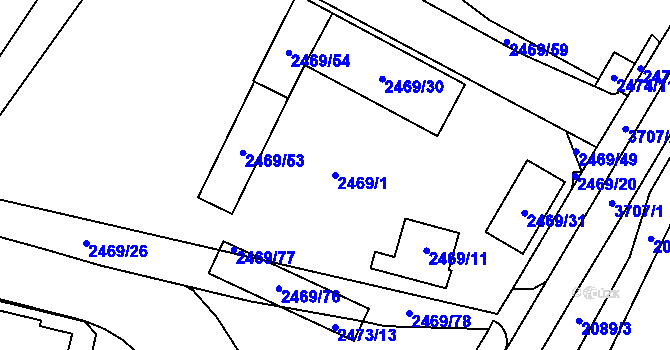 Parcela st. 2469/1 v KÚ Vyškov, Katastrální mapa