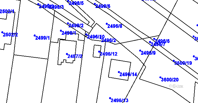 Parcela st. 2496/12 v KÚ Vyškov, Katastrální mapa