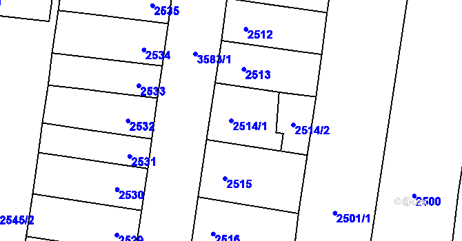 Parcela st. 2514/1 v KÚ Vyškov, Katastrální mapa
