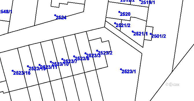 Parcela st. 2523/2 v KÚ Vyškov, Katastrální mapa