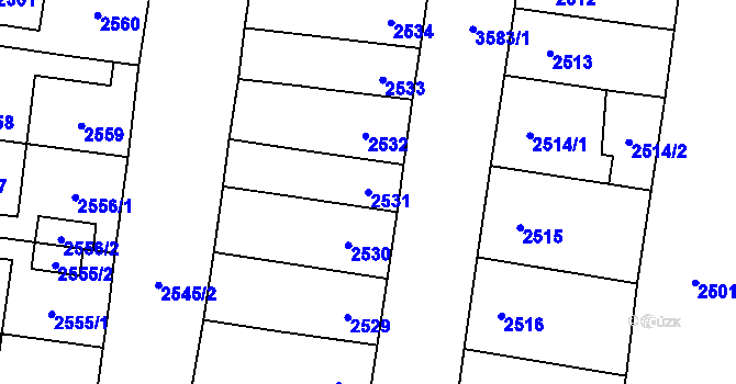 Parcela st. 2531 v KÚ Vyškov, Katastrální mapa