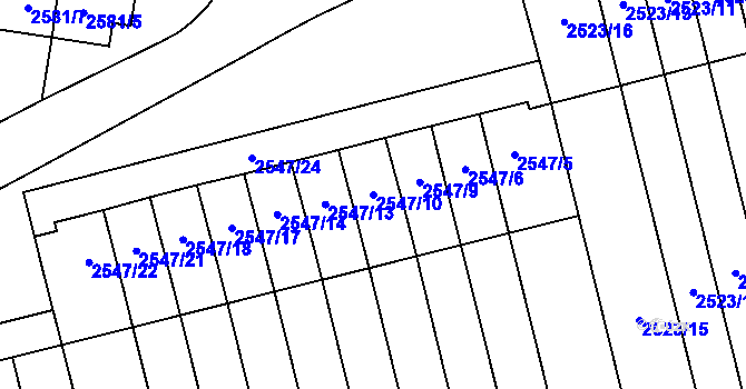Parcela st. 2547/10 v KÚ Vyškov, Katastrální mapa