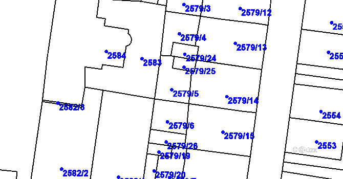 Parcela st. 2579/5 v KÚ Vyškov, Katastrální mapa