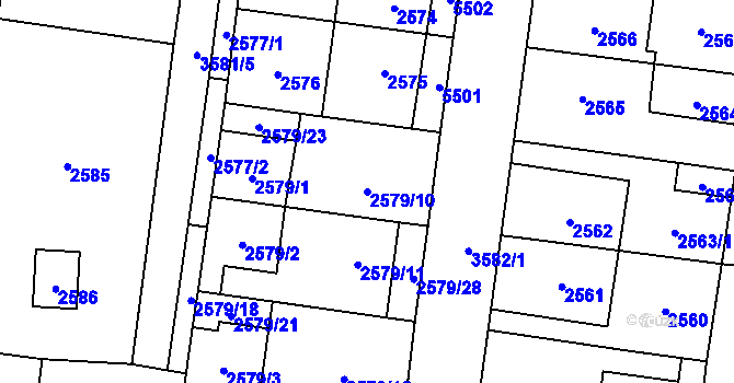 Parcela st. 2579/10 v KÚ Vyškov, Katastrální mapa