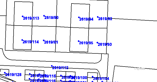 Parcela st. 2619/95 v KÚ Vyškov, Katastrální mapa