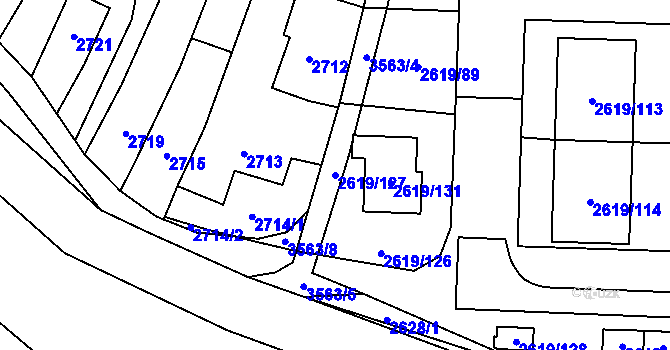 Parcela st. 2619/127 v KÚ Vyškov, Katastrální mapa