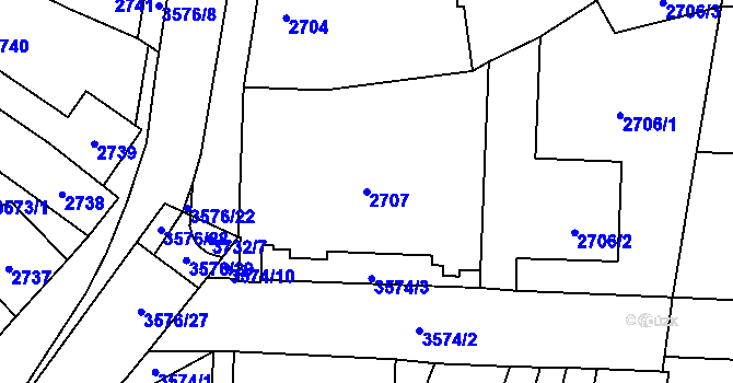 Parcela st. 2707 v KÚ Vyškov, Katastrální mapa