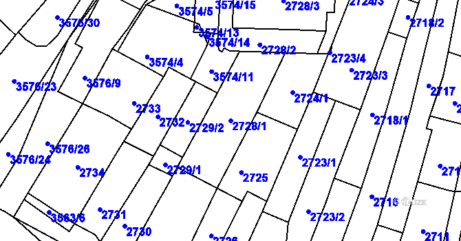 Parcela st. 2728/1 v KÚ Vyškov, Katastrální mapa