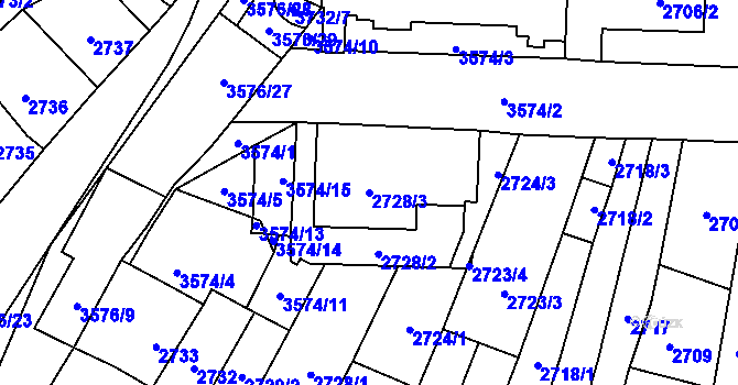 Parcela st. 2728/3 v KÚ Vyškov, Katastrální mapa