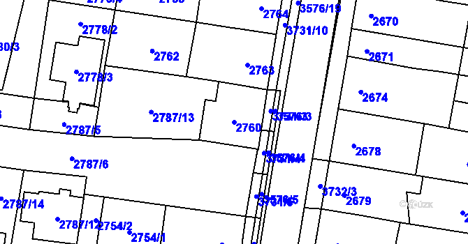 Parcela st. 2760 v KÚ Vyškov, Katastrální mapa