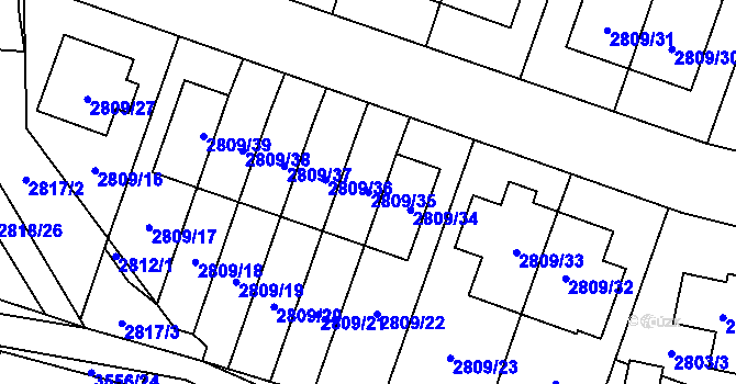 Parcela st. 2809/35 v KÚ Vyškov, Katastrální mapa