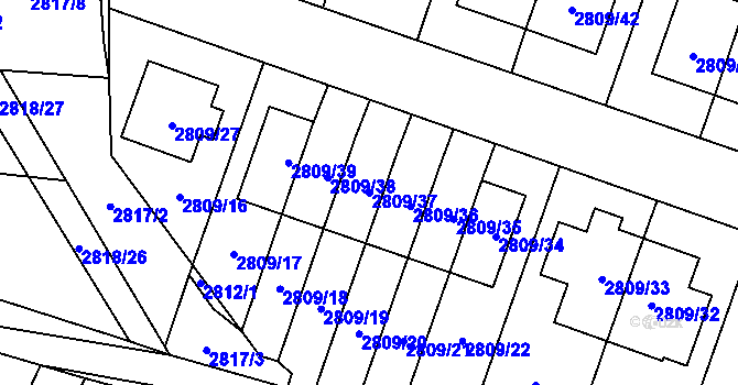 Parcela st. 2809/37 v KÚ Vyškov, Katastrální mapa