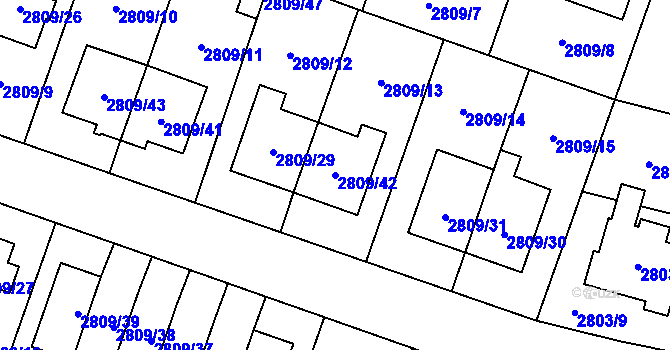 Parcela st. 2809/42 v KÚ Vyškov, Katastrální mapa
