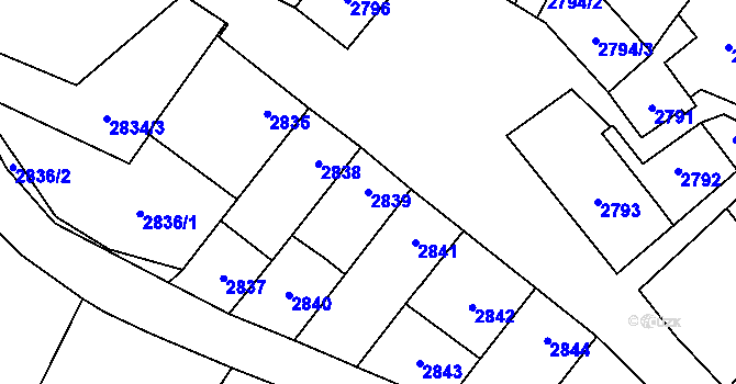 Parcela st. 2839 v KÚ Vyškov, Katastrální mapa