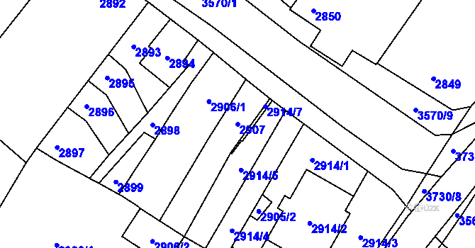 Parcela st. 2907 v KÚ Vyškov, Katastrální mapa