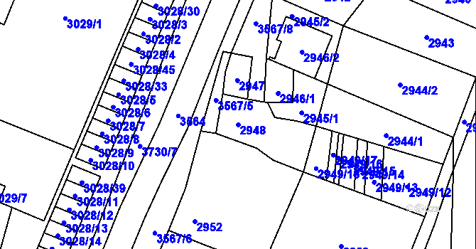 Parcela st. 2948 v KÚ Vyškov, Katastrální mapa
