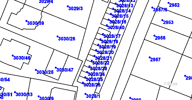 Parcela st. 3028/20 v KÚ Vyškov, Katastrální mapa