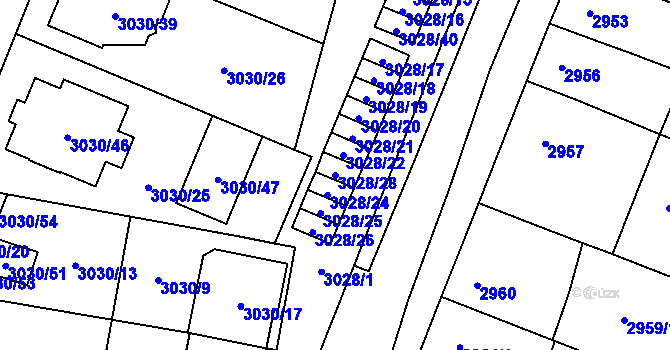 Parcela st. 3028/28 v KÚ Vyškov, Katastrální mapa