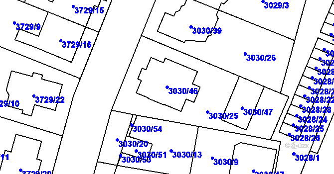 Parcela st. 3030/46 v KÚ Vyškov, Katastrální mapa