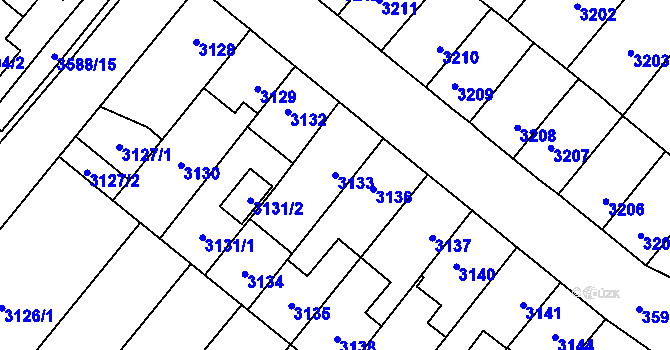 Parcela st. 3133 v KÚ Vyškov, Katastrální mapa