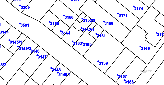 Parcela st. 3160 v KÚ Vyškov, Katastrální mapa