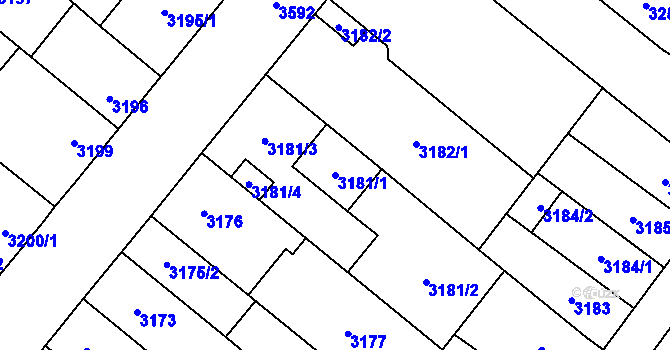Parcela st. 3181/1 v KÚ Vyškov, Katastrální mapa